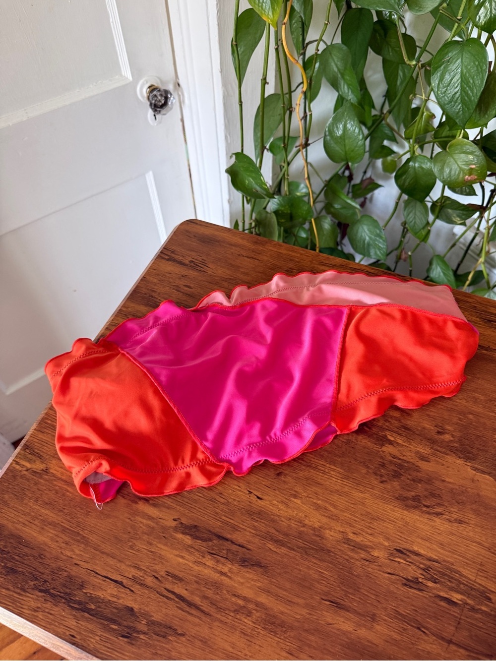 Women's Colorblock Satin Bikini top size 2XL - Pink & Orange